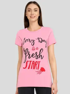 CHOZI Women Pink Typography Printed Bio Finish T-shirt