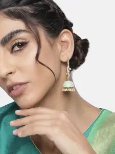 I Jewels Gold-Toned & Green Dome Shaped Jhumkas Earrings
