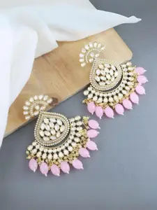 I Jewels Pink Gold Plated Kundan & Faux Pearl Studded Chandbali Earrings