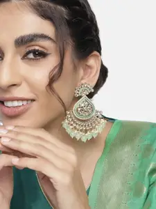 I Jewels Green & Gold-Toned Contemporary Drop Earrings