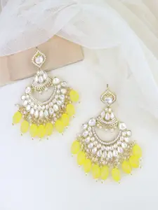 I Jewels Yellow Gold Plated Kundan & Faux Pearl Studded Chandbali Earrings