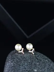 I Jewels Rose Gold & Off White Circular Studs Earrings