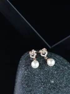 I Jewels Rose Gold & Off White Teardrop Shaped Drop Earrings