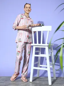 Bannos Swagger Women Pink Conversational Joyful Retreat Night Suit