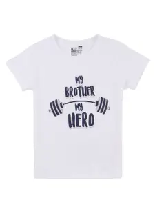 PROTEENS Girls White & Blue Typography Printed Applique Cotton T-shirt