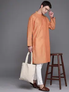 Fabindia Men Linen Cotton Mandarin Collar Straight Kurta
