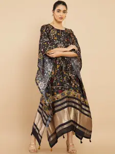 Soch Women Black & Gold-Toned Floral Printed Flared Sleeves Kaftan Kurta