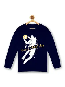 KiddoPanti Boys Navy Blue Sports Printed T-shirt