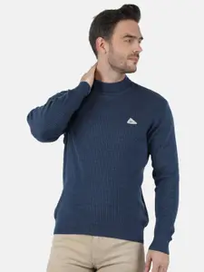 Monte Carlo Men Blue Ribbed Pullover Sweater