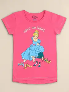 Kids Ville Girls Pink Disney Princess Printed CottonT-shirt