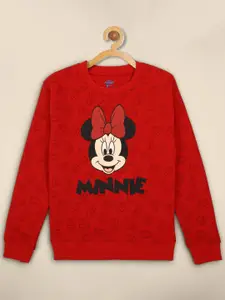Kids Ville Girls Red Mickey & Friends Printed Sweatshirts