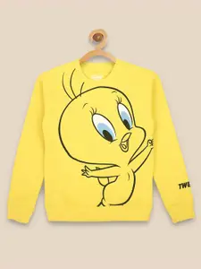 Kids Ville Girls Yellow Tweety Printed Sweatshirt