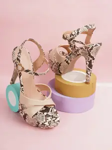 Rubeezz Cream-Coloured Printed Party Stiletto Heels
