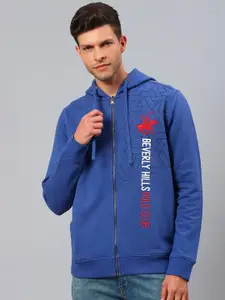 Beverly Hills Polo Club Men Blue Printed Hooded Sweatshirt