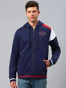 Beverly Hills Polo Club Men Navy Blue Solid Cotton Hooded Sweatshirt