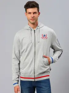 Beverly Hills Polo Club Men Grey Solid Cotton Hooded Sweatshirt