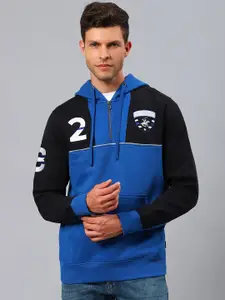 Beverly Hills Polo Club Men Blue Colourblocked Hooded Sweatshirt