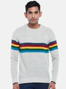 BYFORD by Pantaloons Men Grey & Blue Striped Pullover