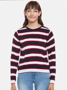 People Women Blue & White Striped Pullover