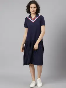 Beverly Hills Polo Club Women Navy Blue Solid Pleated Dress