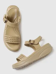 Marc Loire Beige PU Flatform Heels with Laser Cuts