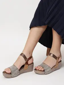 Marc Loire Women Copper-Toned Embellished PU Wedge Sandals