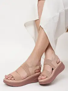 Marc Loire Nude-Coloured Textured PU Work Wedge Peep Toes with Buckles