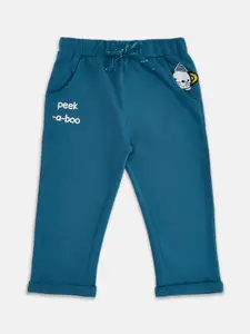 Pantaloons Baby Infant Boys Teal Blue Solid Cotton Track Pants