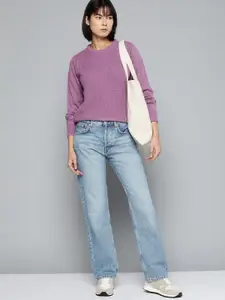 ether Women Purple Cable Knit Pullover
