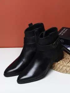 Teakwood Leathers Women Black Solid Leather Flat Boots