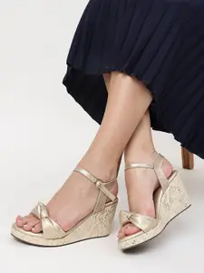 Marc Loire Gold-Toned PU Party Wedge Heels