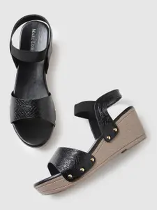 Marc Loire Women Black Textured Wedge Sandals