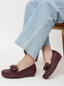 Marc Loire Women Burgendy Embellished Wedge Loafers With Bows