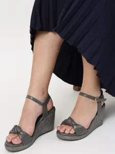 Marc Loire Women Grey PU Wedge Heels  with Buckles