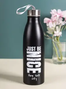 MARKET99 Black Printed Stainless Steel Water Bottle With Rope 750 ml