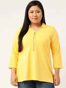theRebelinme Plus Size Women Yellow Henley Neck T-shirt