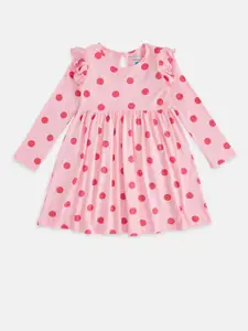 Pantaloons Junior Girls Peach-Coloured Polka Dot Print Fit & Flare Dress
