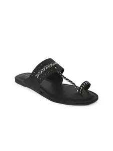 Forever Glam by Pantaloons Women Black Embellished T-Strap Flats