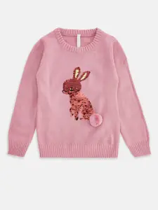 Pantaloons Junior Girls Pink Embellished Pullover