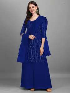 YOYO Fashion Blue Embellished Semi-Stitched Dress Material