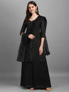 YOYO Fashion Black Embellished Semi-Stitched Dress Material