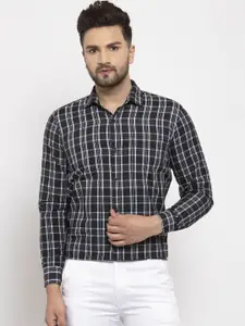 JAINISH Men Black Classic Slim Fit Tartan Checks Checked Pure Cotton Formal Shirt