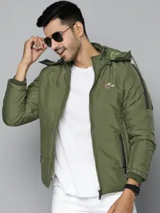 Fort Collins Men Olive Green Solid Padded Jacket With Detachable Hood