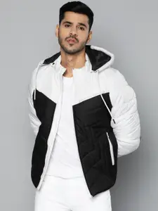 Fort Collins Men Black & White Solid Colourblocked Jacket With Detachable Hood