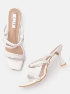 ELLE White Braided Detail Block Heels