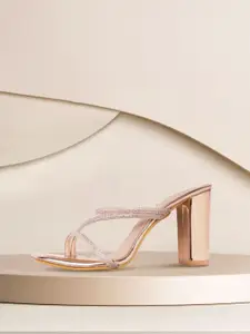 ELLE Rose Gold-Toned Embellished Block Heels