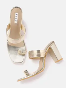 ELLE Gold-Toned Solid One Toe Block Heels