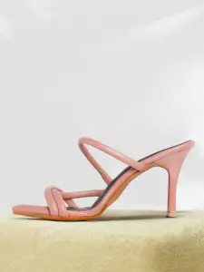ELLE Peach-Coloured Solid Block Heels with Criss-Cross Detail