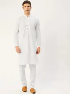 Jompers Men White Chikankari Pure Cotton Kurta with Pyjamas