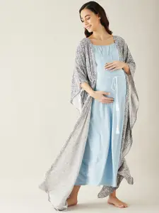 The Kaftan Company Maternity Blue Printed Kaftan Maxi Nightdress